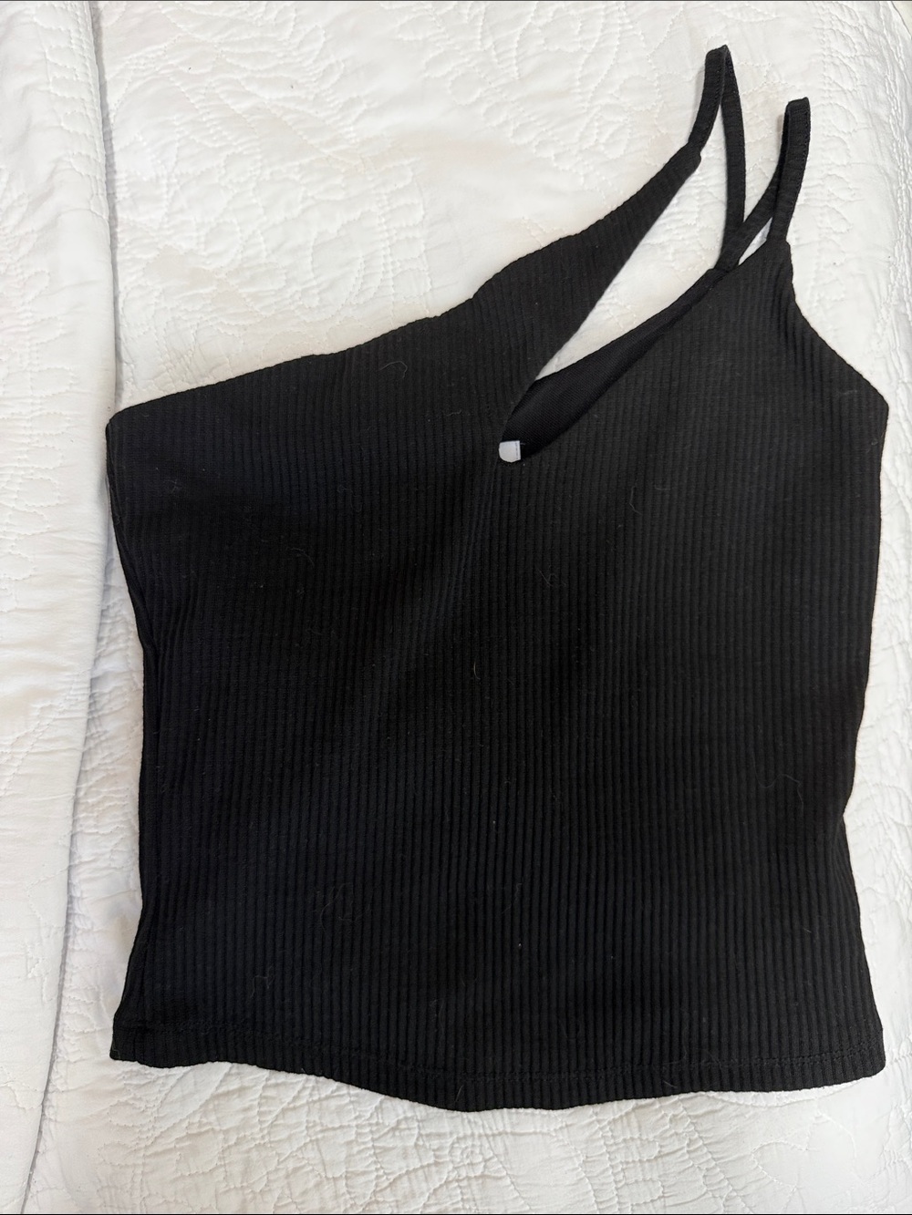 Princess Polly Black Asymmetric Ribbed Tank